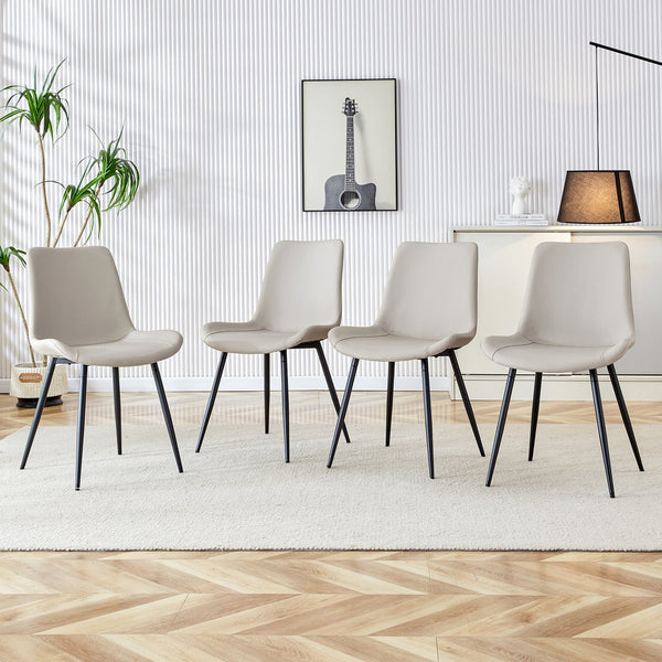 English Elm Light warm gray faux leather dining chair with widened curved cushion, black metal legs, stable cross base W1151P346457