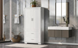 English Elm Tall Bathroom Storage Cabinet, Cabinet With Two Doors and Drawers, Adjustable Shelf, Mdf Board, White(Old Sku:Wf310828Aak)