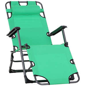 English Elm Tanning Chair with Adjustable 120°–180° Recline, Folding Lightweight Metal Frame, Pillow & Pocket - Portable Outdoor Lounge for Pool, Beach, Camping, Up to 330 lb capacity Green W2225142464