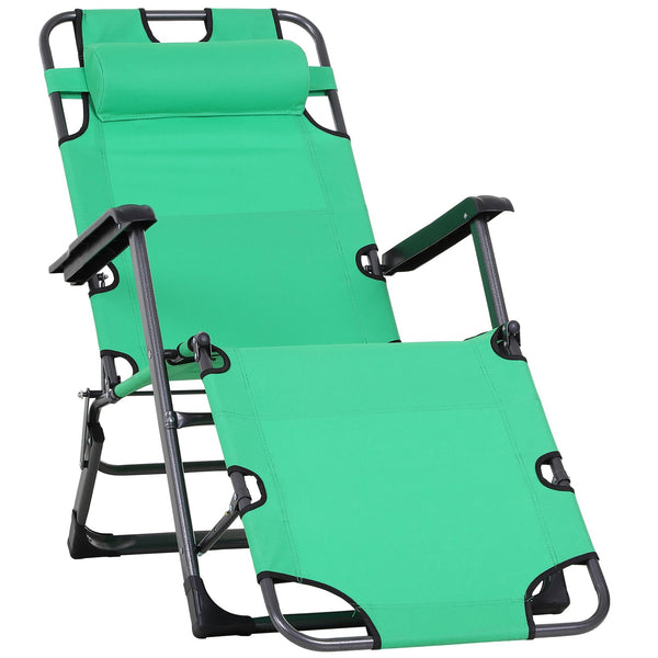 English Elm Tanning Chair with Adjustable 120°–180° Recline, Folding Lightweight Metal Frame, Pillow & Pocket - Portable Outdoor Lounge for Pool, Beach, Camping, Up to 330 lb capacity Green W2225142464