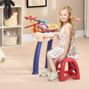English Elm 2 in 1 Kids Electronic Keyboard Drum Set with 32 Keys Lights Microphone and Stool W2225142279