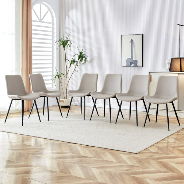 English Elm Black Pu Leather Dining Chairs Set of Six with Metal Legs Curved Cushioned Seats Light Gray W1151126209