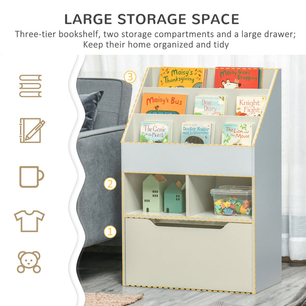 English Elm Kids Bookcase Three-Tier Organizer with Rolling Drawer, Anti-Tip Safety, MDF Shelves for Playroom Storage W2225142243