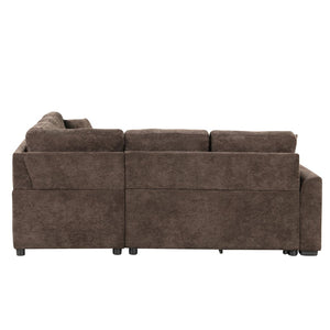 English Elm 82.6" Velveteen L-shaped Sleeper Sectional with Usb Ports and Power Sockets for Living Room SG001230AAD