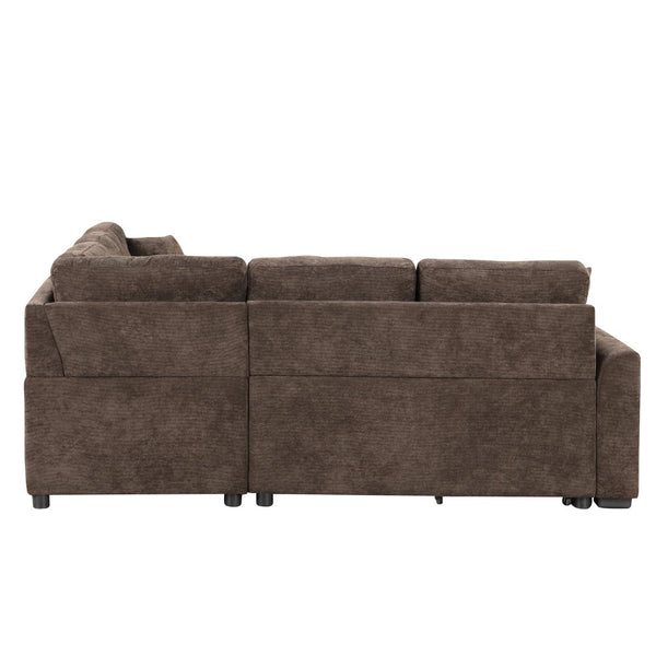 English Elm 82.6" Velveteen L-shaped Sleeper Sectional with Usb Ports and Power Sockets for Living Room SG001230AAD