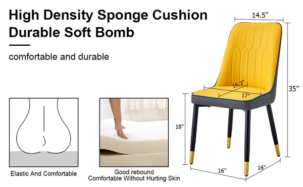 English Elm Orange PU Dining Chairs 2-Piece Set Yellow & Grey Stitching, Metal Legs, Cushioned Comfort, Modern Style W1151118979