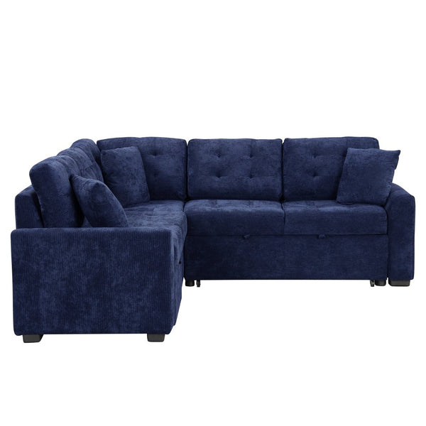 English Elm 82.6" Velveteen L-shaped Sleeper Sectional with Usb Ports and Power Sockets for Living Room SG001230AAC