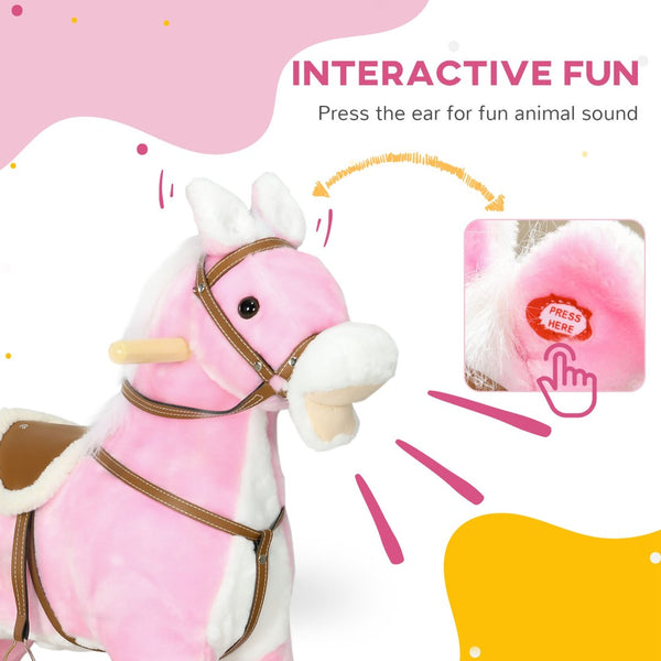 English Elm Rocking Horse Plush Ride on Toy with Sound Effects for Toddlers and Young Kids W2225142258