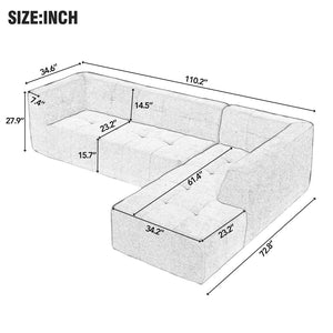 English Elm 110.2*72.8" Modular Modular Combination Living Room Sofa Set, Modern Minimalist Sofa, Living Room Upholstered Sofa Bed, Bedroom, 2 Piece s Computer Free Combination, L-Shaped,Beige