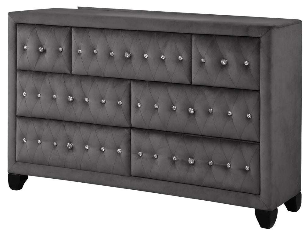 English Elm Sophia 7-Drawer Gray Velvet Fabric Dresser — Modern Crystal Tufted Design, Soft Storage for Bedrooms G150108607