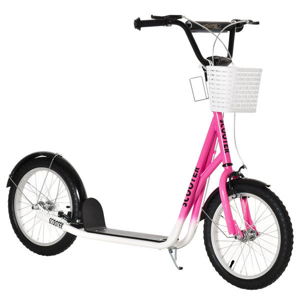 English Elm Youth Steel Frame Kick Scooter with Dual Brakes Inflatable Tires Basket and Cupholder W2225142277