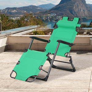 English Elm Tanning Chair with Adjustable 120°–180° Recline, Folding Lightweight Metal Frame, Pillow & Pocket - Portable Outdoor Lounge for Pool, Beach, Camping, Up to 330 lb capacity Green W2225142464