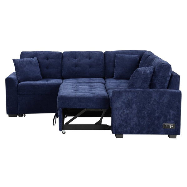 English Elm 82.6" Velveteen L-shaped Sleeper Sectional with Usb Ports and Power Sockets for Living Room SG001230AAC