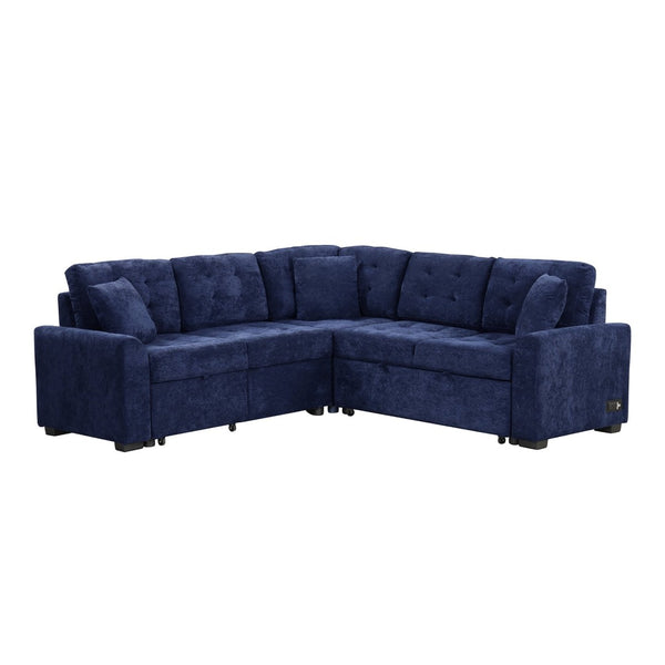 English Elm 82.6" Velveteen L-shaped Sleeper Sectional with Usb Ports and Power Sockets for Living Room SG001230AAC