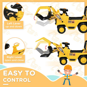 English Elm Kids Excavator Sit and Scoot Ride on Toy with Grabber Arm and Under Seat Storage W2225142272
