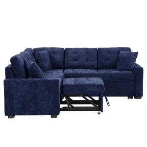English Elm 82.6" Velveteen L-shaped Sleeper Sectional with Usb Ports and Power Sockets for Living Room SG001230AAC