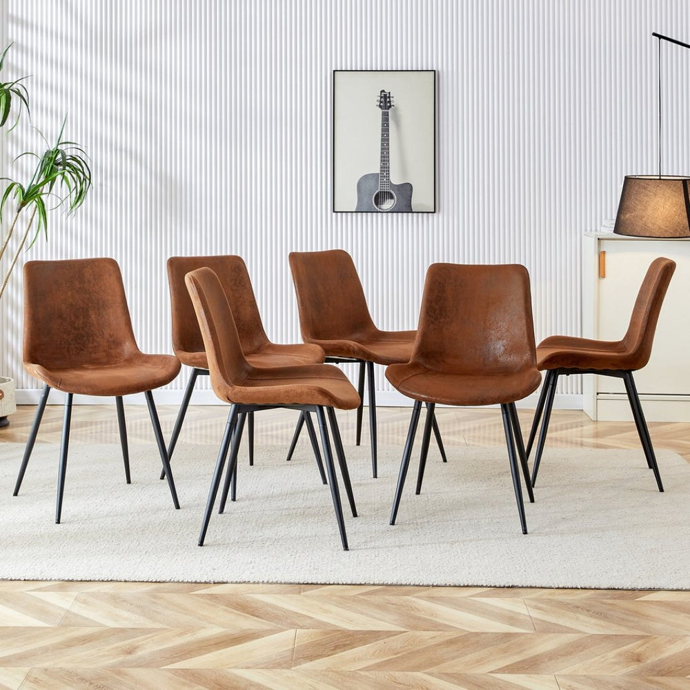 English Elm Black Pu Leather Dining Chairs Set of Six with Metal Legs Curved Cushioned Seats W1151126208