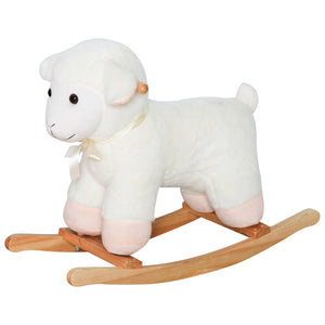English Elm Lamb Plush Ride on Rocking Horse Toddler Toy Soft Nursery Rocker with Metal Frame W2225142248