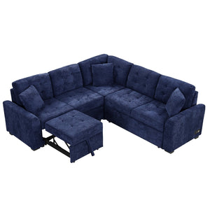 English Elm 82.6" Velveteen L-shaped Sleeper Sectional with Usb Ports and Power Sockets for Living Room SG001230AAC