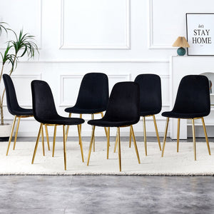 English Elm A set of 6 dining chairs Black velvet cushioned side chairs with gold spoon legs, modern medieval flair W1151124302