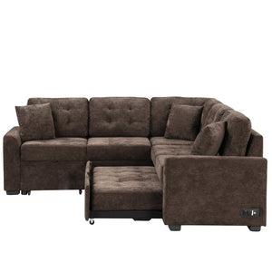 English Elm 82.6" Velveteen L-shaped Sleeper Sectional with Usb Ports and Power Sockets for Living Room SG001230AAD