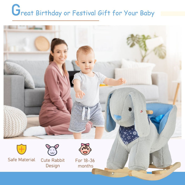 English Elm Kids Plush Bunny Rocker Toy with Lullaby Music Wooden Base for Toddlers 18 to 36 Months W2225142254