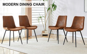English Elm A Set of 4 Suede Upholstered Farmhouse Dining Chairs with Cross Brace Metal Legs W1151P346456