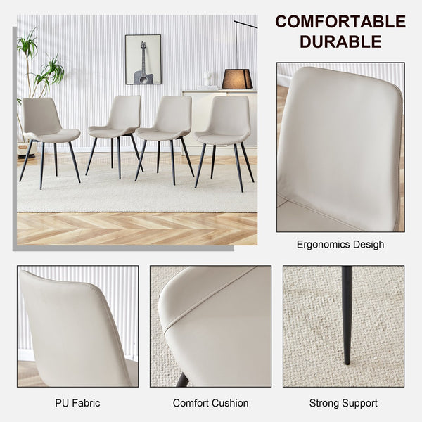 English Elm Light warm gray faux leather dining chair with widened curved cushion, black metal legs, stable cross base W1151P346457