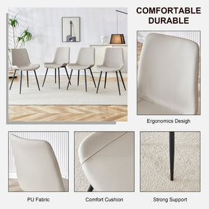 English Elm Black Pu Leather Dining Chairs Set of Six with Metal Legs Curved Cushioned Seats Light Gray W1151126209