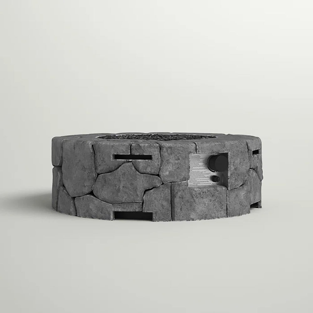 English Elm 9'' Fiber Reinforced Concrete Outdoor Fire Pit Stone Gray – 40,000 BTU Adjustable Flame, Propane/Natural Gas Ready B120142188