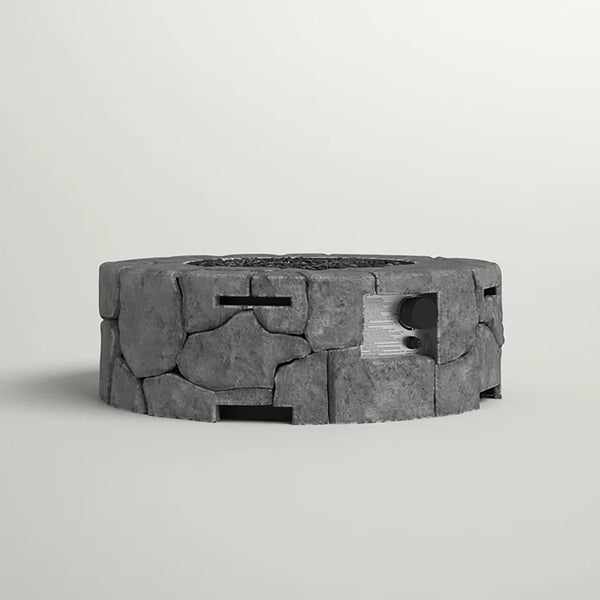 English Elm 9'' Fiber Reinforced Concrete Outdoor Fire Pit Stone Gray – 40,000 BTU Adjustable Flame, Propane/Natural Gas Ready B120142188