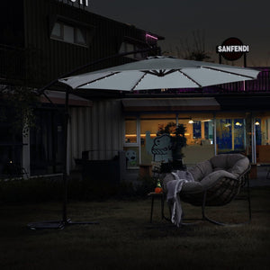 English Elm 10ft Solar Led Cantilever Offset Patio Umbrella with 40 Lights Outdoor Shade Khaki W640140284