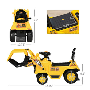 English Elm Kids Excavator Sit and Scoot Ride on Toy with Grabber Arm and Under Seat Storage W2225142272