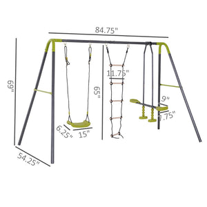 English Elm 3 Activity Backyard Swing Set Heavy Duty Powder Coated Metal Frame Fits Four Kids W2225142264