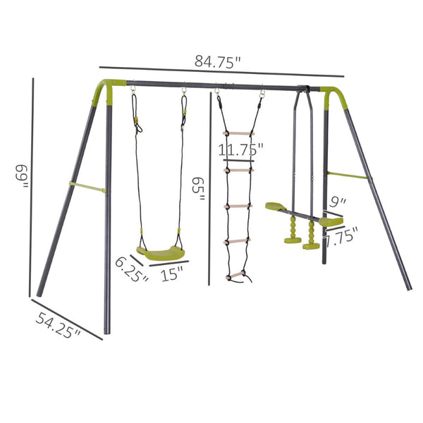 English Elm 3 Activity Backyard Swing Set Heavy Duty Powder Coated Metal Frame Fits Four Kids W2225142264