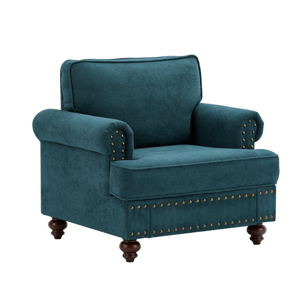 English Elm Modern Green Chenille Loveseat with Brown Legs for Apartment or Bedroom Spaces W1708135965