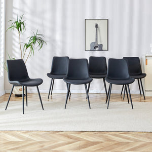 English Elm Black Pu Leather Dining Chairs Set of Six with Metal Legs Curved Cushioned Seats Black W1151126210