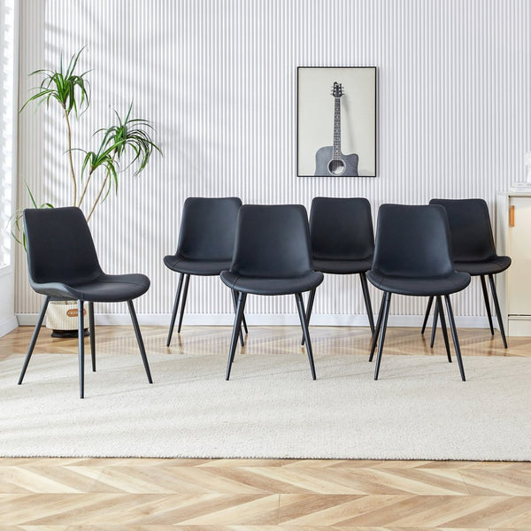 English Elm Black Pu Leather Dining Chairs Set of Six with Metal Legs Curved Cushioned Seats Black W1151126210