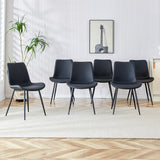 Black Faux Leather Dining Chair, Metal Legs, Curved Cushion, Set of 6, Ideal for Restauran