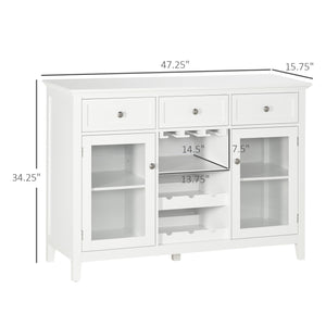 English Elm Coffee Bar Cabinet with Glass Doors, 3 Drawers, 6-Bottle Rack, Stemware Storage, White Sideboard W2225S00025