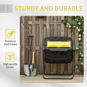 English Elm Tumbling Dual Chamber Outdoor Composter Rotating 43 Gallon Steel Frame Garden Bin W2225142616