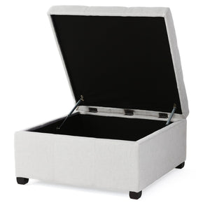 English Elm Carlsbad Tufted Waffle Lid Square Ottoman with Birch Legs for Living Room Storage 73426.00FLGY