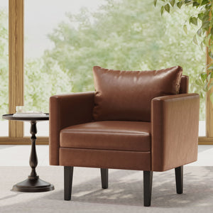 English Elm Christopher Knight Home® - CLUB Chair Light Brown Faux Leather Mid-Century Modern Accent Seat with Tapered Birch Legs, Cozy Retreat 71813.00