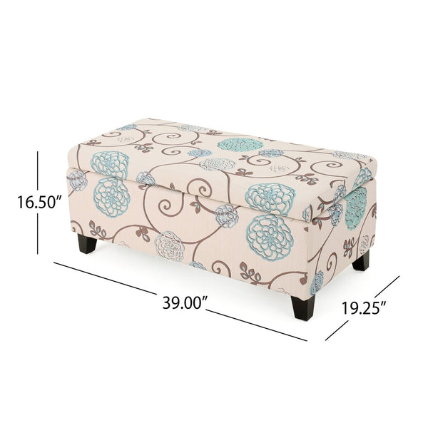 English Elm Storage Ottoman Upholstered Bench with Hidden Compartment for Living Room Seating 67218.00WBLU