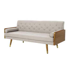 English Elm Aidan Tufted Fabric Sofa with Diamond Stitching and Gold Tipped Rubberwood Legs Beige 61688.00BGE