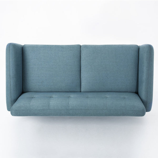 English Elm Christopher Knight Home® - sofa Mid-Century Loveseat with Button-Tufted Waffle Stitch, Upholstered Rubberwood Frame for Small Spaces Blue 60863.00BLU