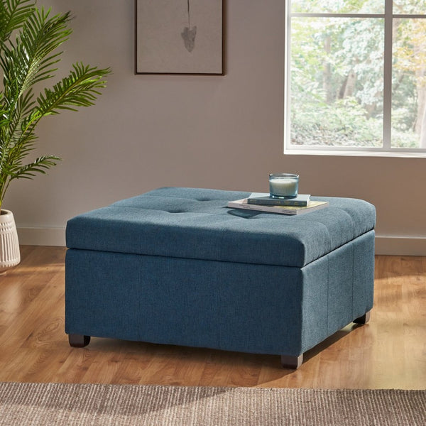 English Elm Carlsbad Tufted Waffle Lid Square Ottoman with Birch Legs for Living Room Storage 73426.00FDBL