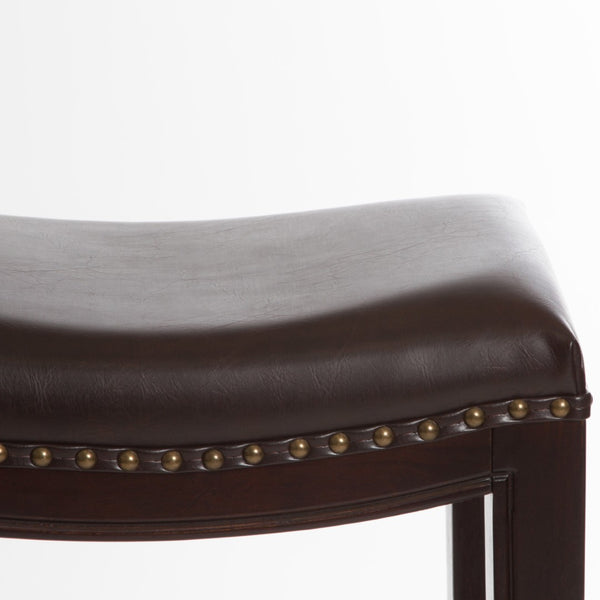 English Elm Tiffin Studded Faux Leather Backless Barstools Set Solid Wood Frame Kitchen Counter 67704.00