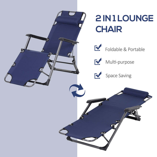 English Elm Tanning Chair with Adjustable 120°–180° Recline, Folding Lightweight Metal Frame, Pillow & Pocket - Portable Outdoor Lounge for Pool, Beach, Camping, Up to 330 lb capacity Navy W2225142469