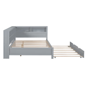 English Elm Wooden Twin Daybed with Storage Drawers Usb Charging Shelf and Pine Frame N733S347731E